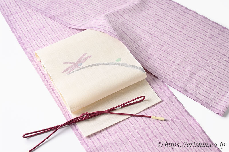 旬のお勧めコーディネート「片貝絞りに蜻蛉の麻八寸名古屋帯」