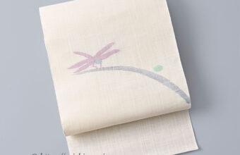 八寸織名古屋帯（蜻蛉・生成地/麻）[夏・単衣向]