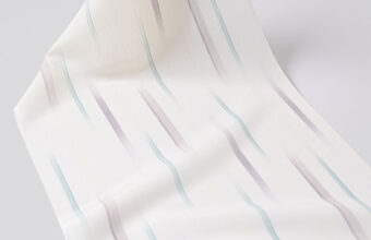 明石縮（乱れ絣楝色×緑青色）「着物と帯・呉服えり新」