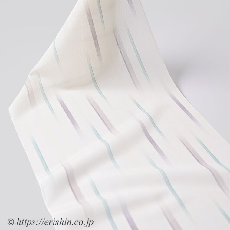 明石縮（乱れ絣楝色×緑青色）「着物と帯・呉服えり新」