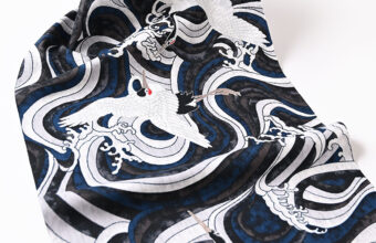 誉田屋源兵衛 浴衣（千年鶴乱舞/紺×茶・綿麻）広巾「着物と帯・呉服えり新」