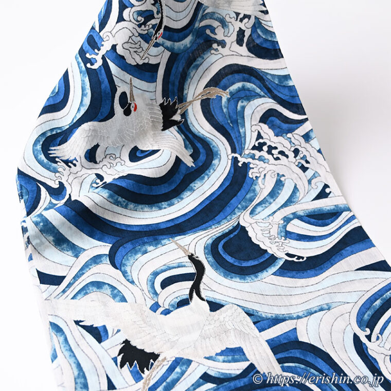 誉田屋源兵衛 浴衣（千年鶴乱舞/藍色・綿麻）「着物と帯・呉服えり新」