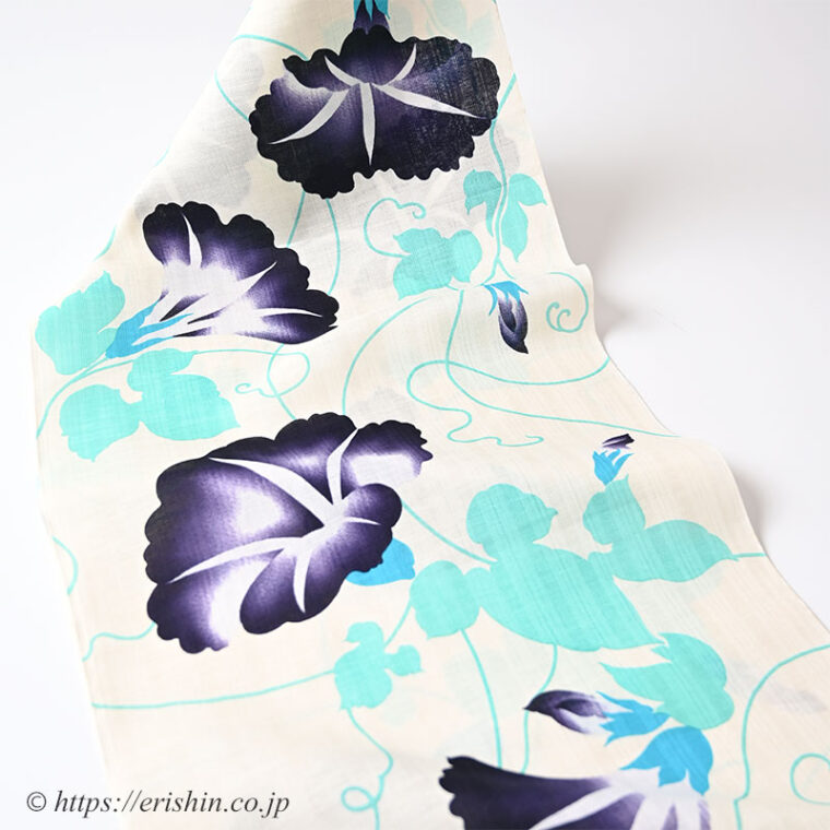 誉田屋源兵衛 浴衣（蕣花/ミント・綿麻）広巾「着物と帯・呉服えり新」
